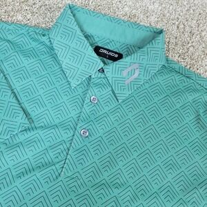 Druids Mens Large Green Black AOP Geometric Performance Stretch Polo SS
